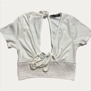White Cut Out Front Tie Crop Top